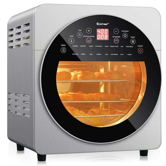Costway 16-in-1 Air Fryer Oven 15.5 QT Toaster Oven Dehydrator Rotisserie w/ Accessories Silver