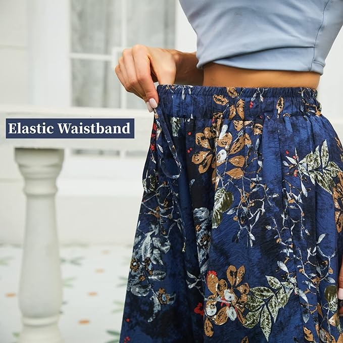 Abaadlw Maxi Skirts for Women with Pockets Long Midi Length Casual Skirt for Beach Party Holiday