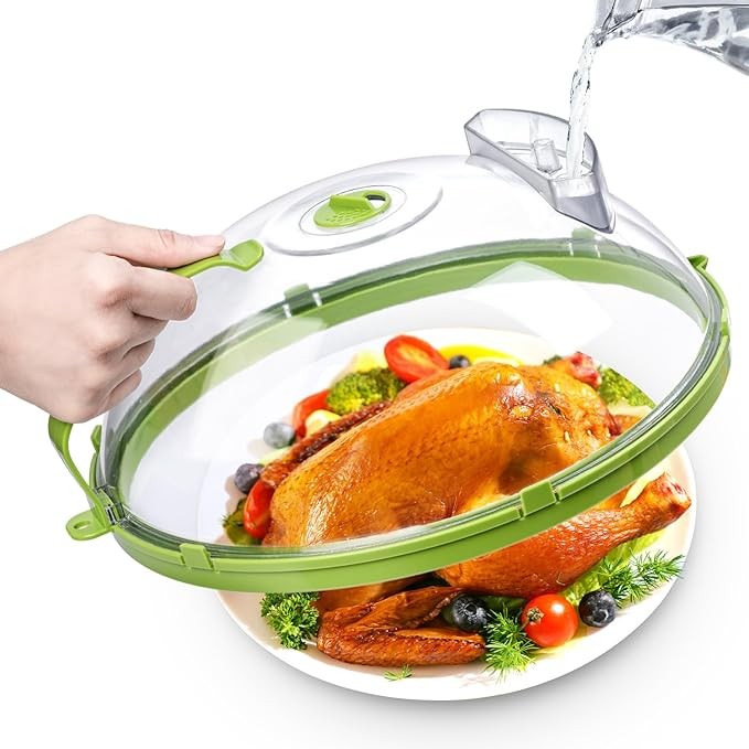 Gracenal Microwave Splatter Cover 12 Inch, Microwave Cover for Food with Handle and Water Steamer, Clear Microwave Food Cover, Kitchen Utensils, Kitchen Gifts, House Warming Gifts New Home, Green