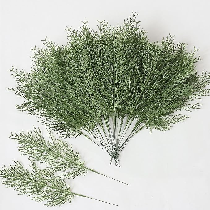 mizii 35Pcs Artificial Pine Branches Green Plants Fake Pine Needles DIY Accessories Greenery Decoration for Garland Wreath Crafts Christmas Embellishing and Home Garden Decor (Green)