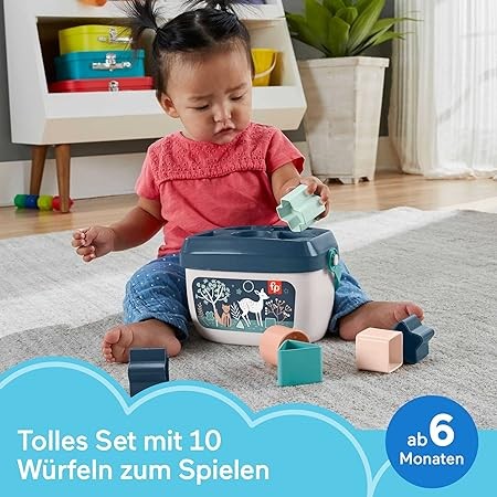Fisher-Price Stacking Toy Baby’s First Blocks Set of 10 Shapes for Sorting Play Ages 6+ Months, Navy Fawn (Amazon Exclusive)