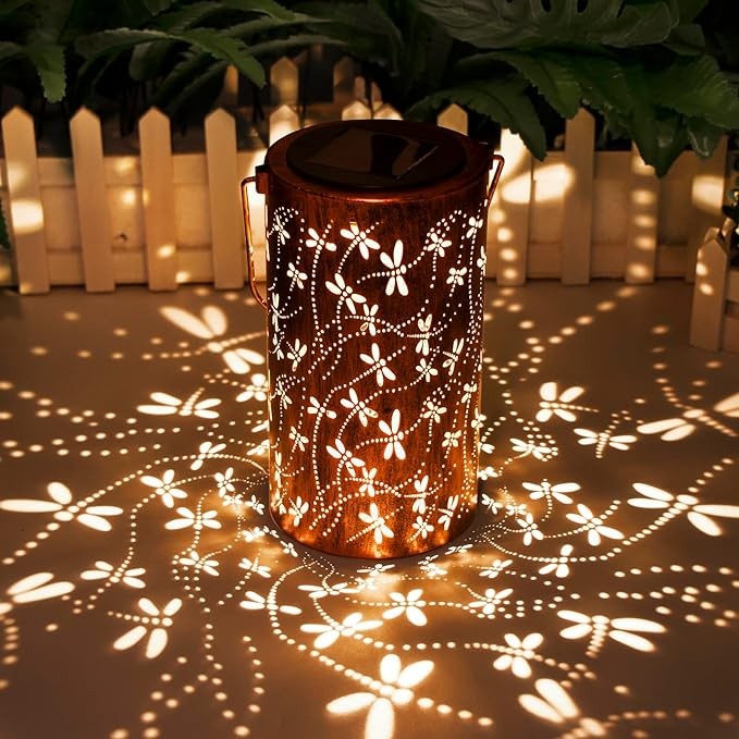 Solar Lanterns Outdoor Hanging Lantern Lights, Dragonfly Hollowed-Out Metal Decor Lantern, Waterproof LED Decorative Garden Light - Delicate Garden Decoration for Patio, Yard, Pathway, Landscape Visit