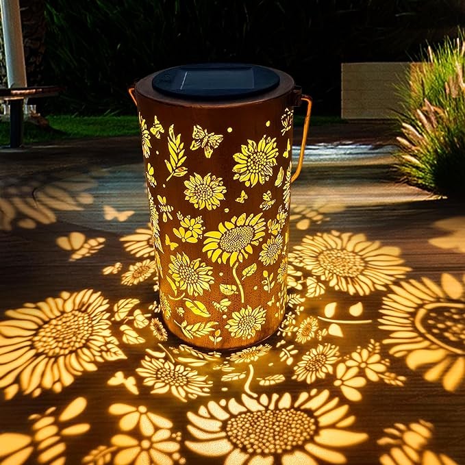 ANYTALK Solar Lanterns Outdoor, Waterproof Hanging Solar Lantern Garden Decor, Solar Lantern Lights for Backyard Porch Patio Table Yard Balcony Lawn Pathway (Sunflower)