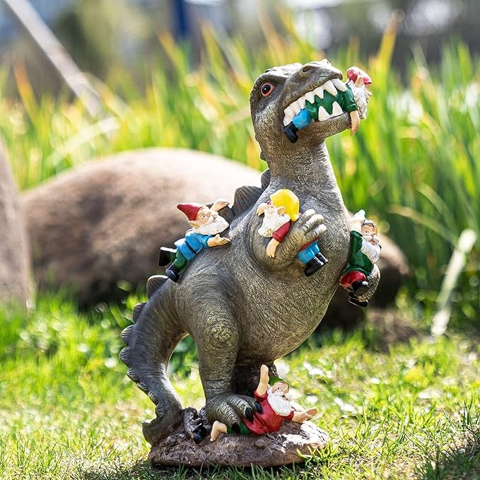 SOWSUN Garden Gnomes Statues Yard Decorations Outdoor Garden Decor, 14” Dinosaur Gnomes Garden Statues, Patio, Lawn Ornament, Gifts for Women, Mom for Mothers Day