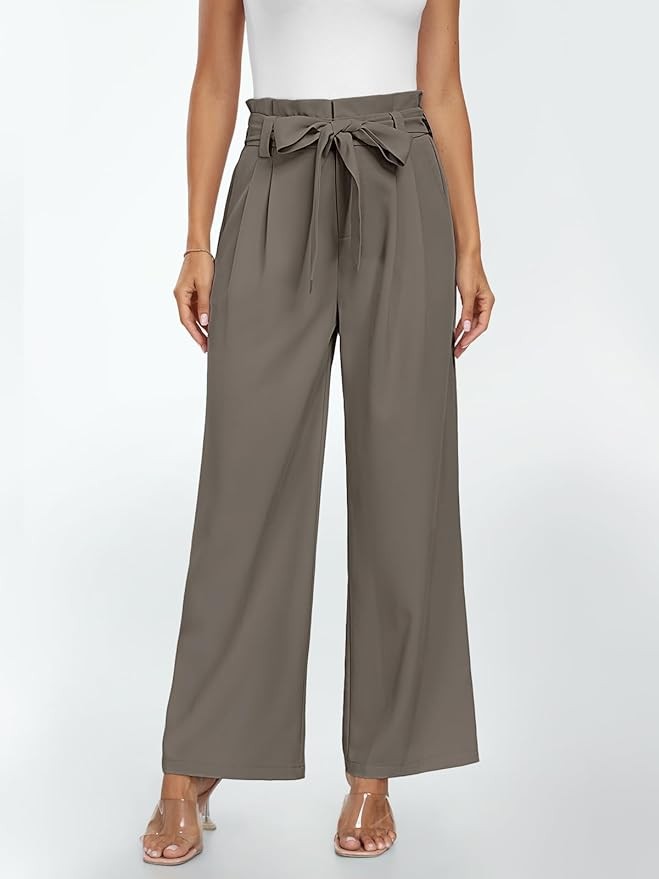 LILLUSORY Wide Leg Dress Pants Women's Paperbag High Waisted Business Casual Trousers with Removable Belt