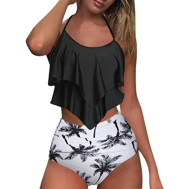 Efsteb Bikini Sets for Women,Two Piece Swimsuit for Women Clearance Beachwear High Waisted Bikini Swimwear Bikini Bathing Suits Floral Print Swimsuits Green L