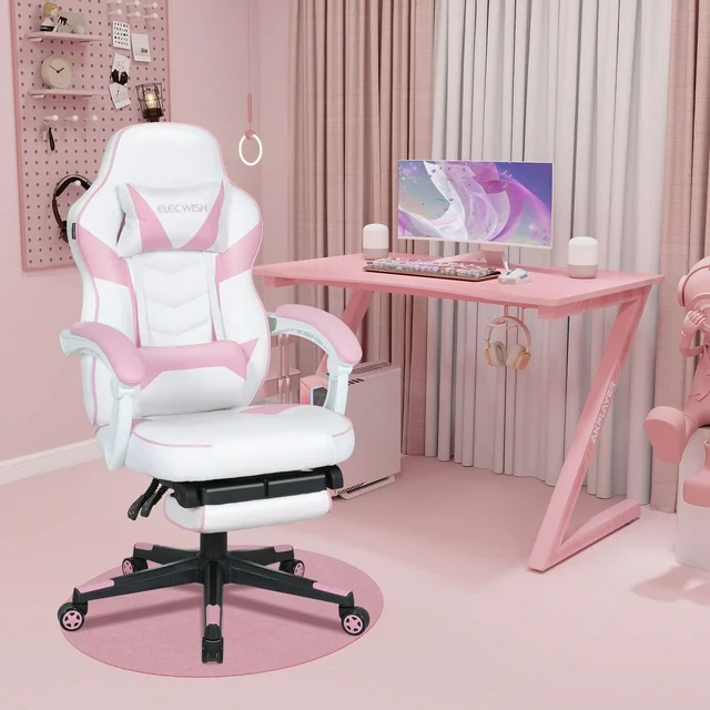ELECWISH Gaming Chair Ergonomic Office Chair Computer Executive Swivel Desk Seat Recline Swivel Gaming Chair, Pink