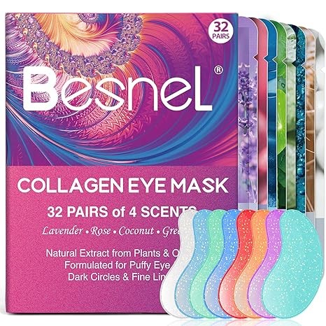 BESNEL Eye Gels Pads 32 Pairs，Under Eye Patches Helps Reduce Puffy Eyes，Wrinkles and Dark Circles，Eye Mask with Collagen Protein，Pearl Extract and Hyaluronic Acid，Beauty & Personal Care