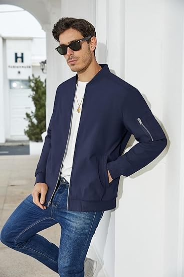 MAGCOMSEN Men's Jacket Lightweight Bomber Jacket Casual Windbreaker Jackets Windproof Zip Up Coats with 5 Pockets