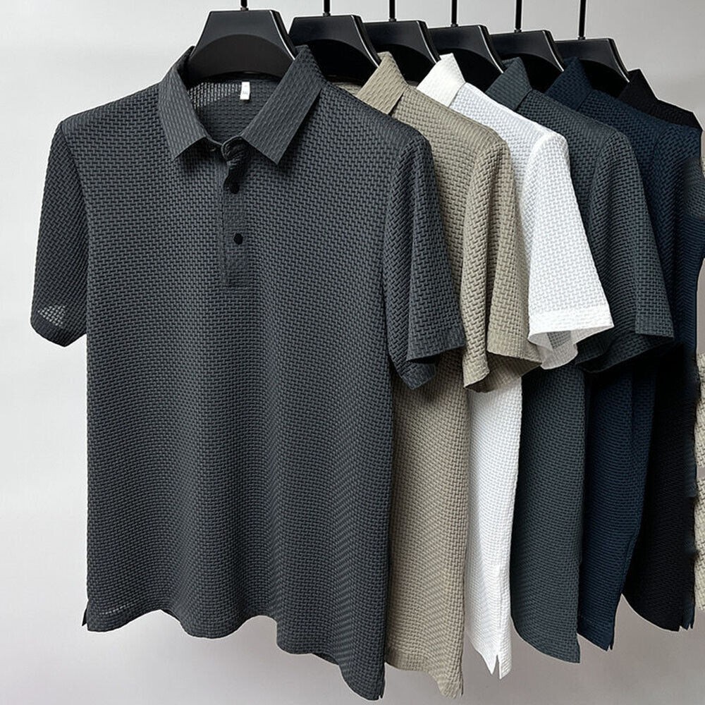 Mens Slim Ice Silk Business Dress Shirts Short Sleeve Tops Tee Pullovers T-Shirt