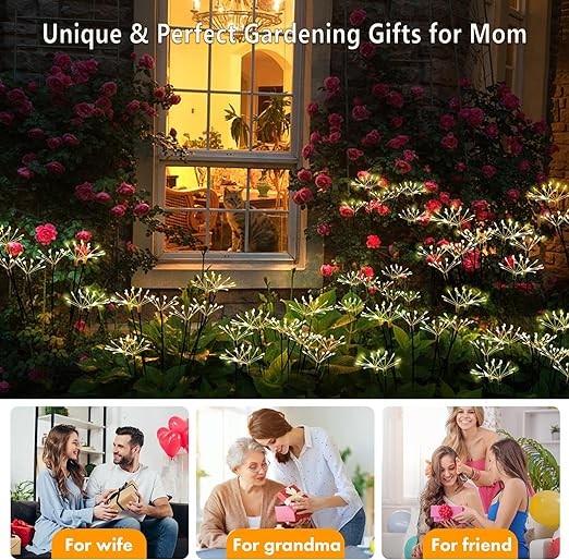 Solar Garden Lights 2 Pack Twinkling Solar Firework Lights with 2 Modes 120LED, Solar Lights for Outside Yard Pathway Garden Decor Outdoor Waterproof, Gardening Gifts for Women Mothers Day, Warm White