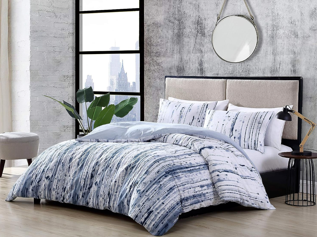 - King Comforter Set, Reversible Cotton Bedding with Matching Shams, Modern Home