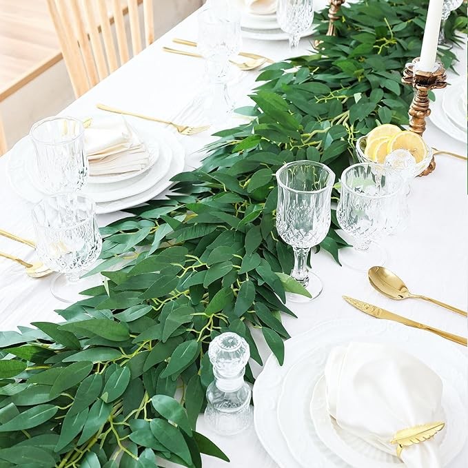 mizii 2 Strands Artificial Vines Willows Garland 81" Fake Vine with Silk Green Leaves Faux Hanging Plants Greenery Decoration for Wedding Arch Bedroom Wall Party Apartment Room Decor (Willows)