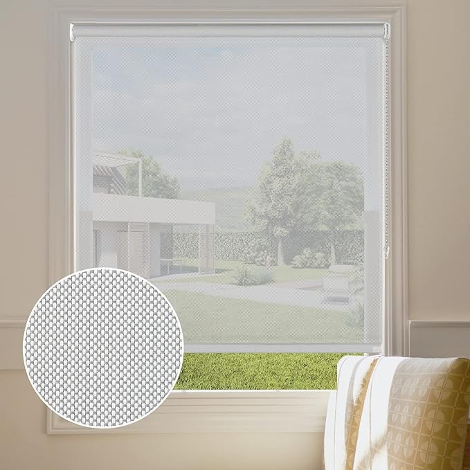 Persilux Solar Shades Light Filtering Window Shades (32" W x 72" H, Grey) UV Protection Flame Retardant, Semi Sheer Roller Shades for Windows, Home, Kitchen, Office Easy to Install