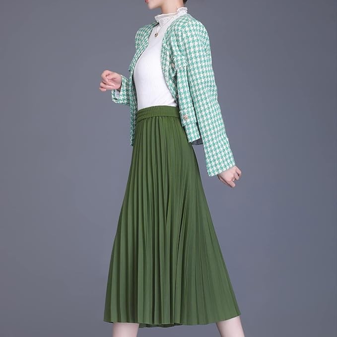 Womens Skirt Leopard Print Midi Long Shirring Skirts High Waisted A Line Skirts