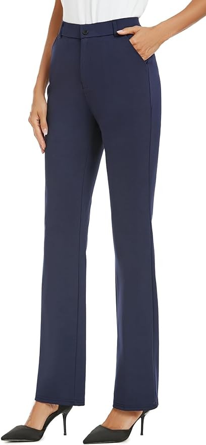 iChosy Women's Stretchy Straight Leg Dress Work Pants Business Office Casual Slacks with Pockets
