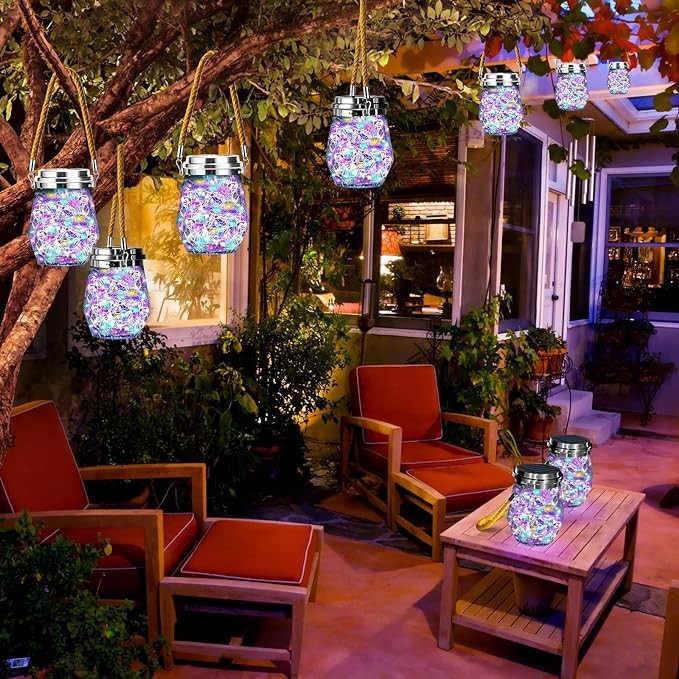Keevvon Solar Lantern, Hanging Solar Lights Outdoor Waterproof 2 Pack, Upgraded 60 LED Lanterns Decorative Outdoor, Garden Decor for Patio Path Backyard Christmas Halloween, Multicolor