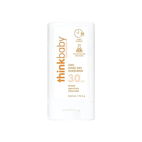Thinkbaby SPF 30 Sunscreen Stick – Safe, Natural, Water Resistant Sun Cream for Babies, Kids & Adults – Vegan, Mineral UVA/UVB Sun Protection – Reef Friendly Travel Stick, 0.64oz