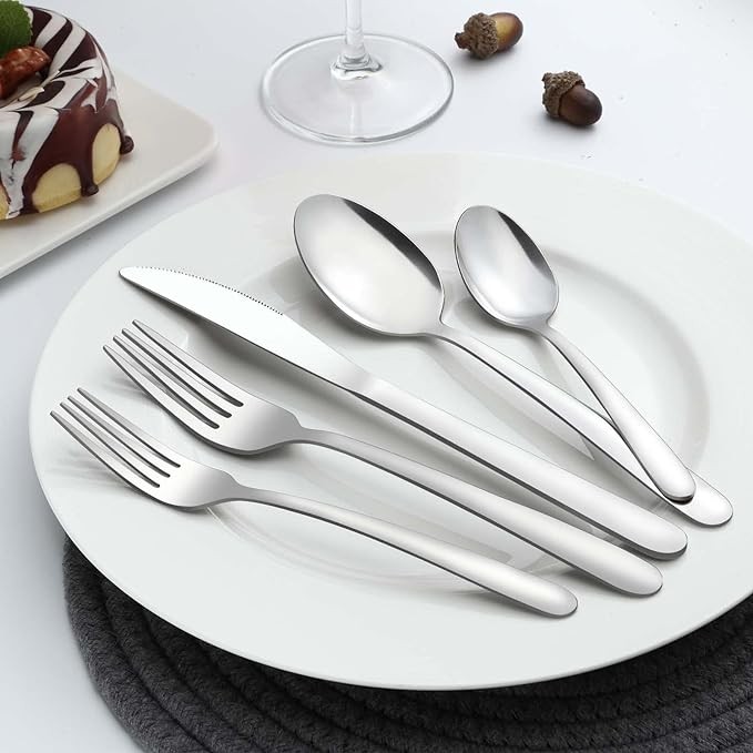 APEO 40 Piece Stainless Steel Silverware Set for 8, Premium Polished Flatware Sets, Forks Spoons and Knives Set, Food-Grade Cutlery Set for Home Kitchen Restaurant Hotel, Dishwasher Safe Utensils Set