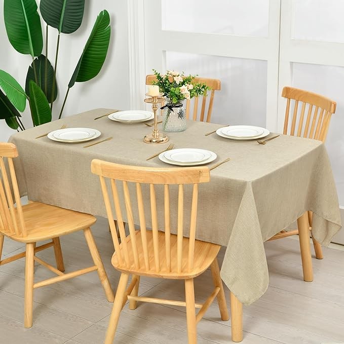 Hiasan 2 Pack Faux Linen Rectangle Tablecloth - Wrinkle and Stain Resistant Washable Table Cloth for Kitchen Dining Room Holiday Table Cover for Party Dinner, Beige, 54 x 108 Inch