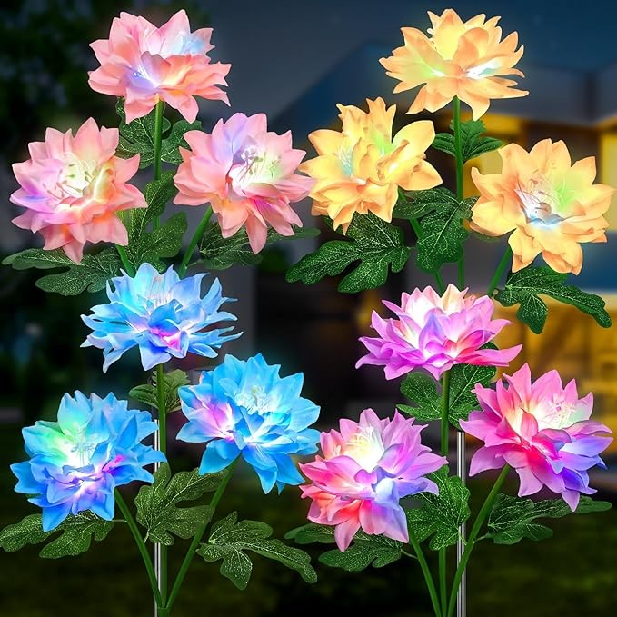 Solar Garden Lights Outdoor Decor, 3 Pack Newest Version Phalaenopsis Orchid Flower Solar Lights for Outside, 240 LED Colorful Waterproof Solar Lights Outdoor for Yard Patio Decor, Gift for Mom