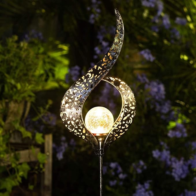 HOMEIMPRO Outdoor Solar Lights Garden Stake Lights, Crackle Glass Globe,Waterproof LED Christmas Gift Fairy Lights for Pathway,Lawn,Patio or Courtyard (Bronze)
