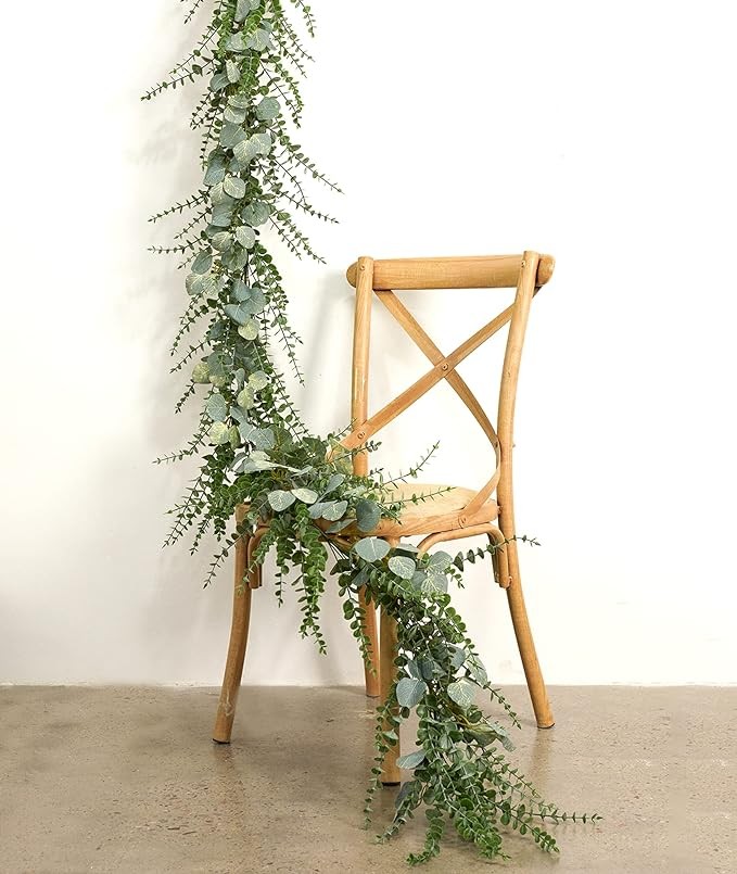 Clycaloor 9 FT Eucalyptus Greenery Garlands for Table, Artificial Long Greenery Garlands, Spring Green Eucalyptus Garland for Wedding, Mantle, Party, Home Decor