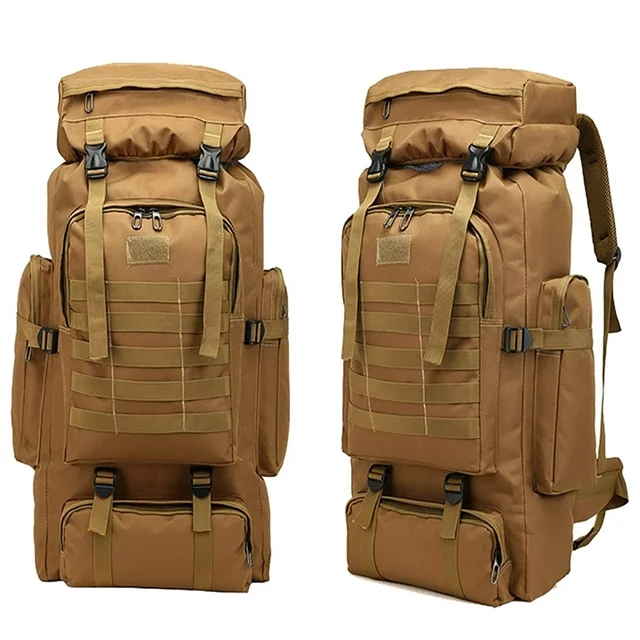 80L Backpack Waterproof Fishing Shoulder Bag Miltifunction Bag for Adult Outdoor Sports Climbing Camping Hiking Travel -Khaki
