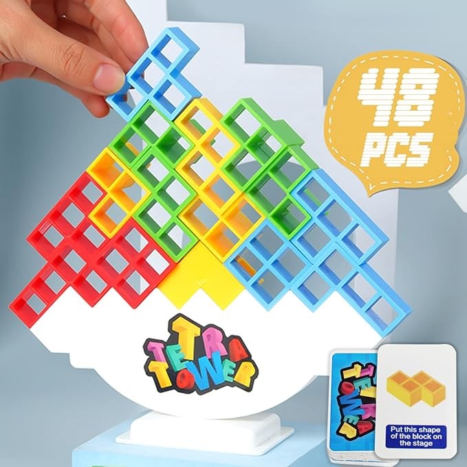 ALKISTA 48 Pcs Tetra Tower Balance Stacking Blocks Game, Board Games for 2 Players+ Family Games, Parties, Travel, Kids & Adults Team Building Blocks Toy